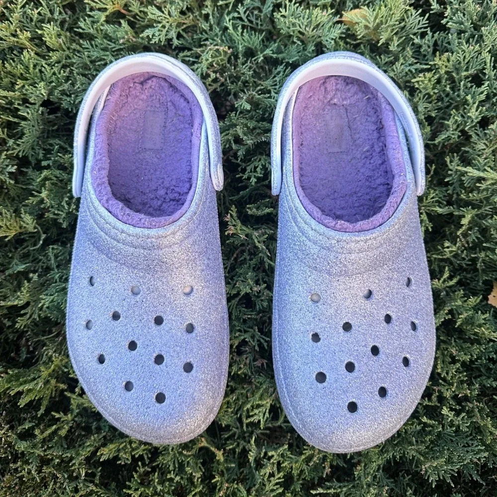 CROCS KIDS CLASSIC LINED‎ FROSTED GLITTER CLOGS Size J 5